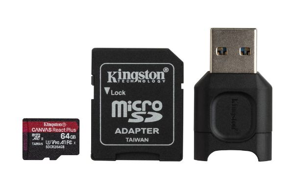 Εικόνα της Κάρτα Μνήμης Kingston Canvas React Plus microSDXC 64GB U3 V90 A1 with USB Reader